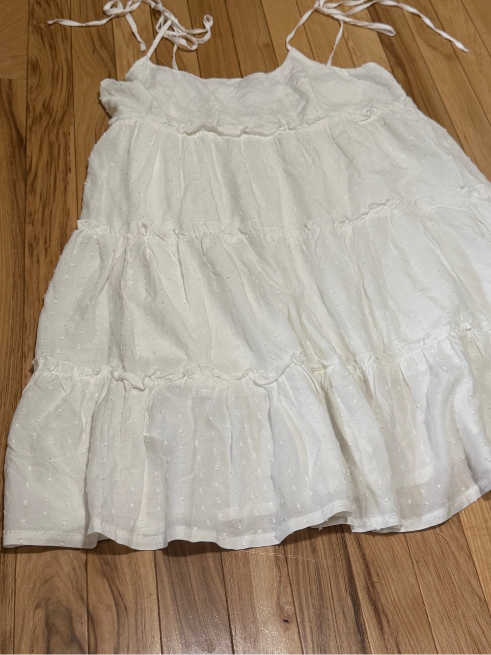 🤍 SHEIN White Swiss Dot Tiered Tie-Shoulder Mini Dress | Size L